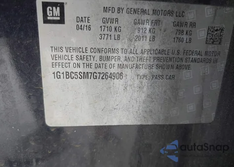 2016 Chevrolet Cruze Ls Auto from USA, damaged, VIN 1G1BC5SM7G7264906